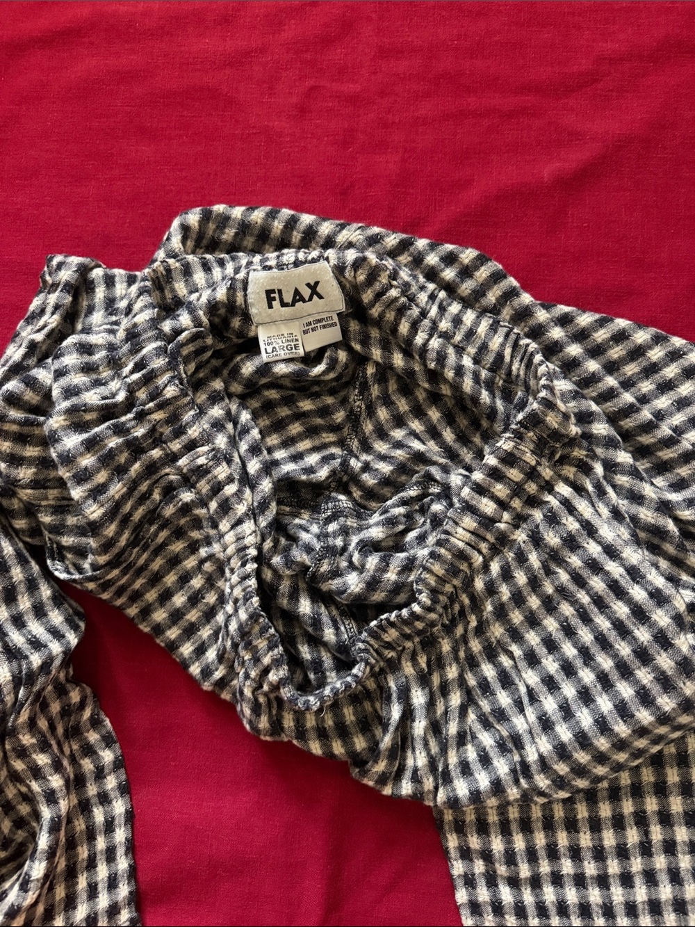 Flax Sz L Black and White Gingham Wide-Leg Pants - Picture 8 of 14